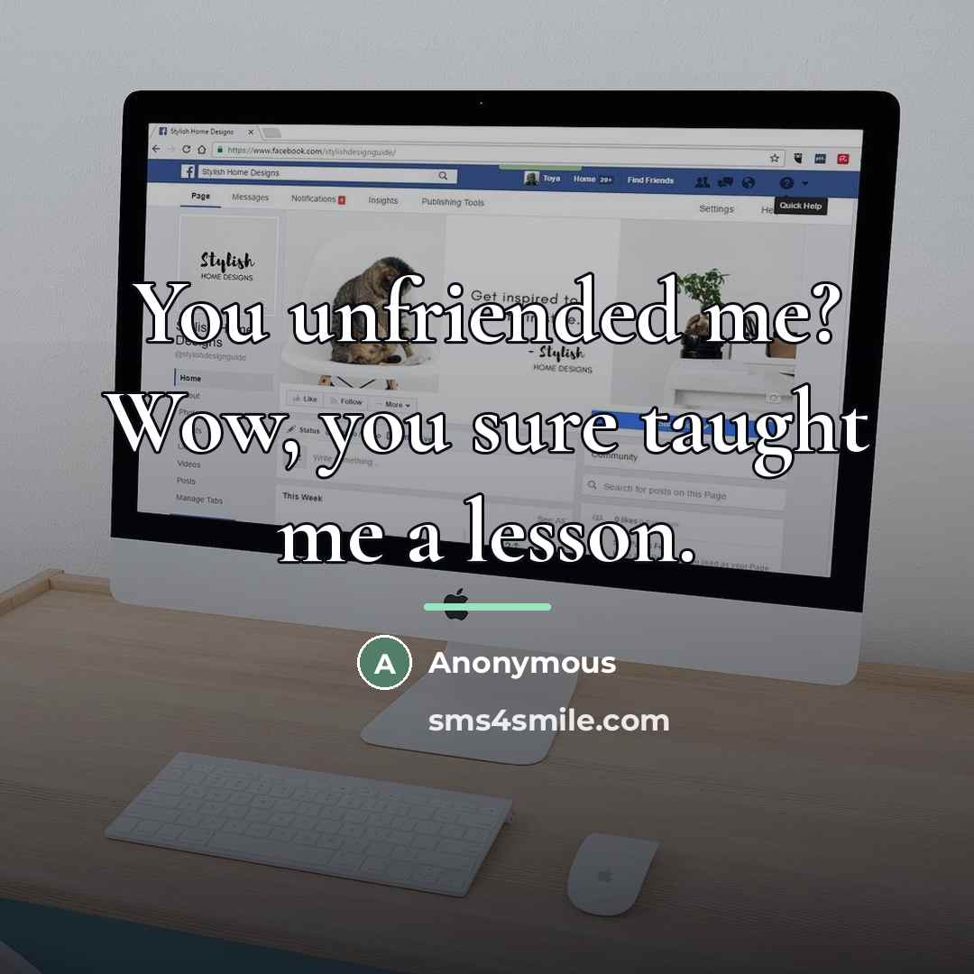 “You unfriended me? Wow, you sure taught me a lesson.…” quote by Anonymous
