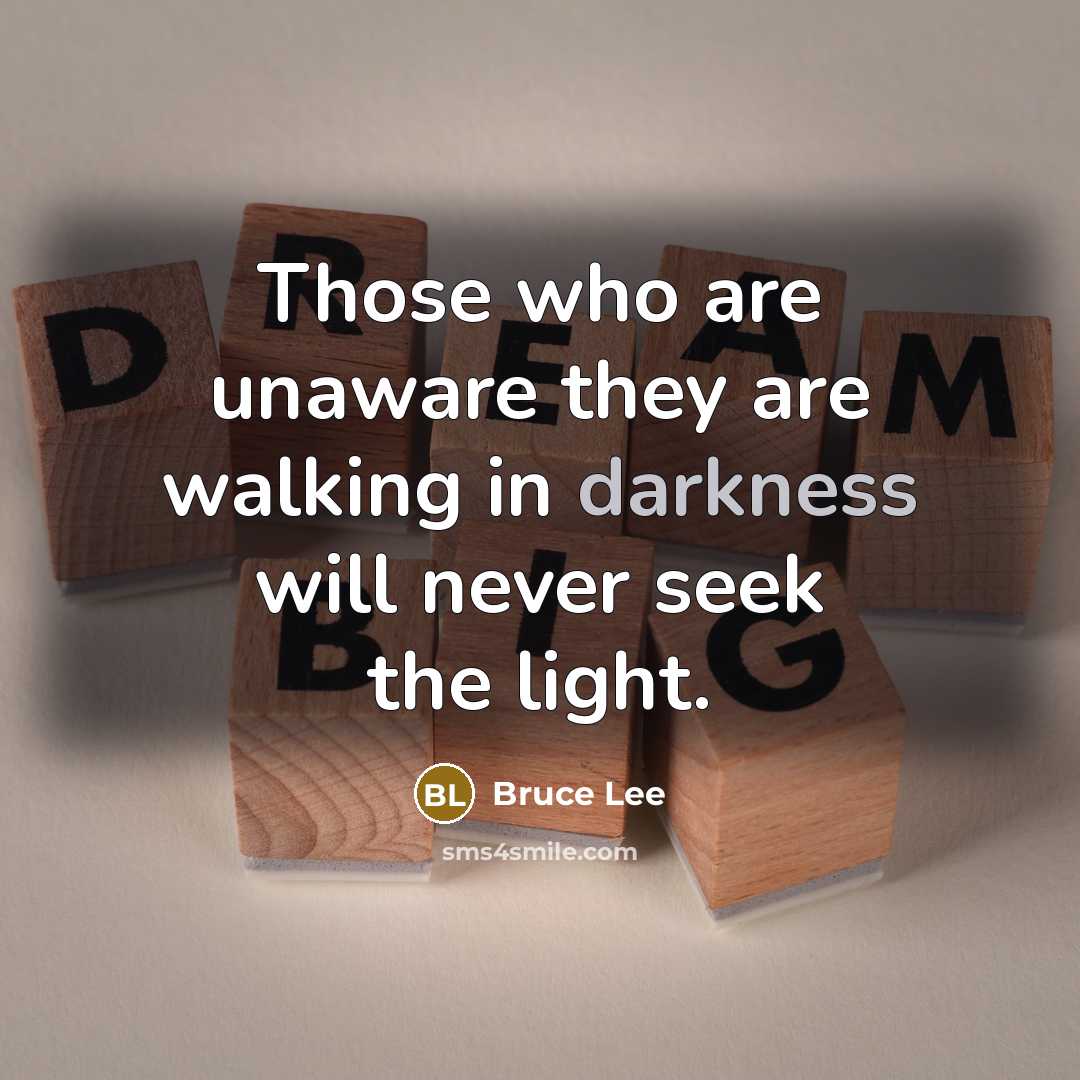 “Those who are unaware they are walking in darkness will…” quote by Bruce Lee