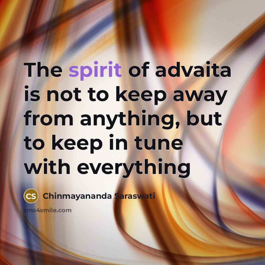“The spirit of advaita is not to keep away from…” quote by Chinmayananda Saraswati