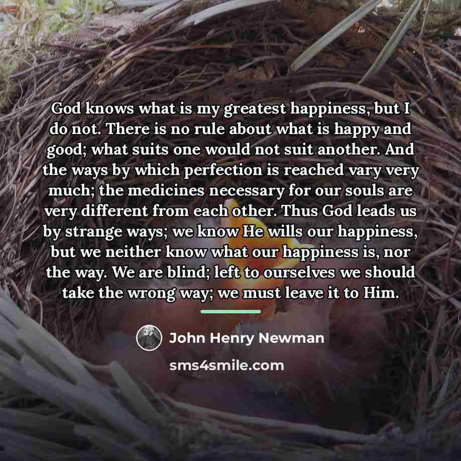 “God knows what is my greatest happiness, but I do…” quote by John Henry Newman