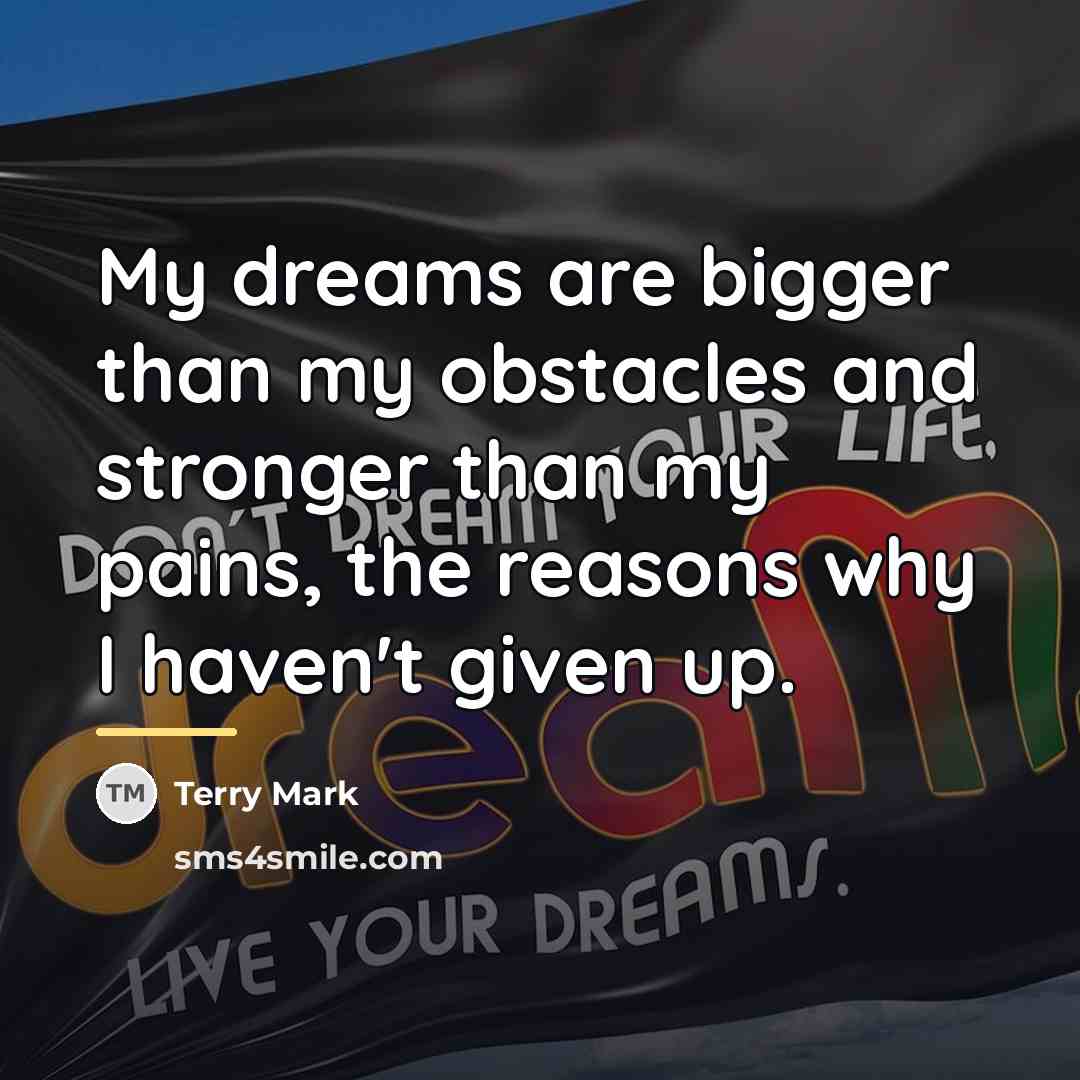 “My dreams are bigger than my obstacles and stronger than…” quote by Terry Mark