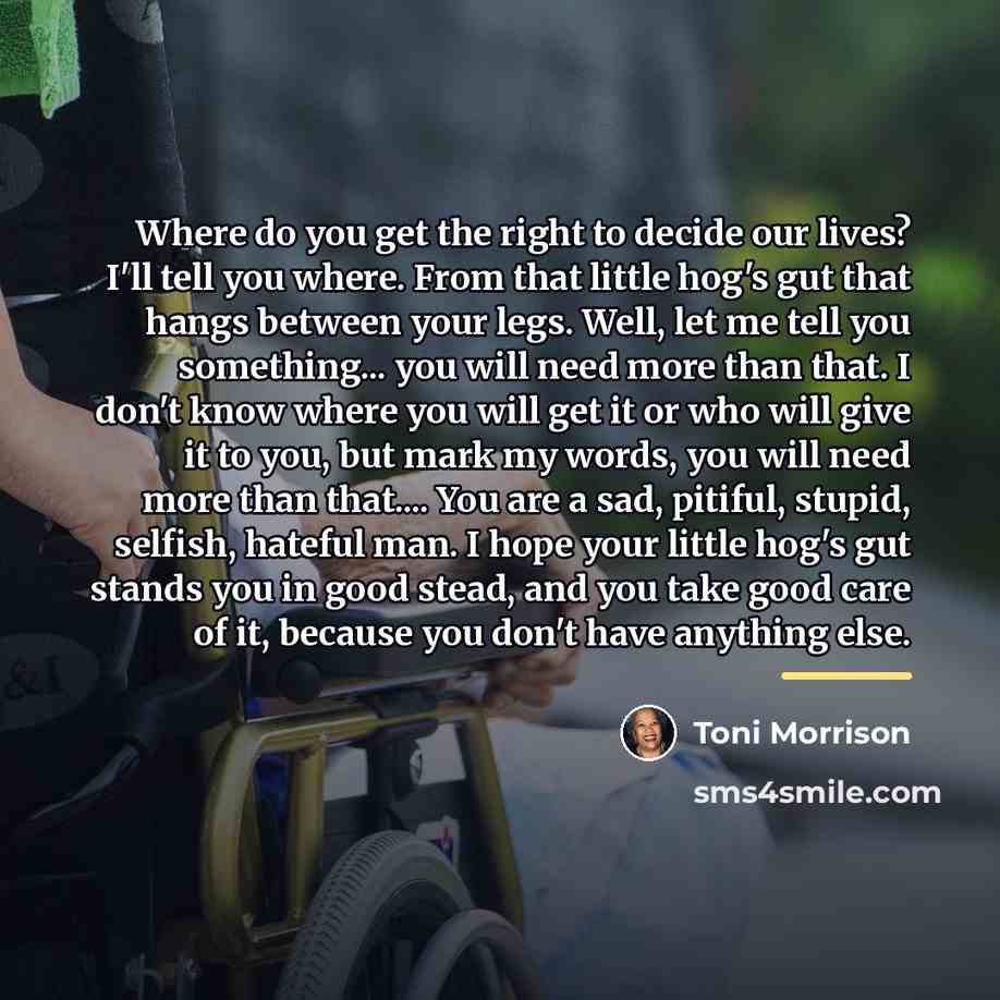 “Where do you get the right to decide our lives?…” quote by Toni Morrison