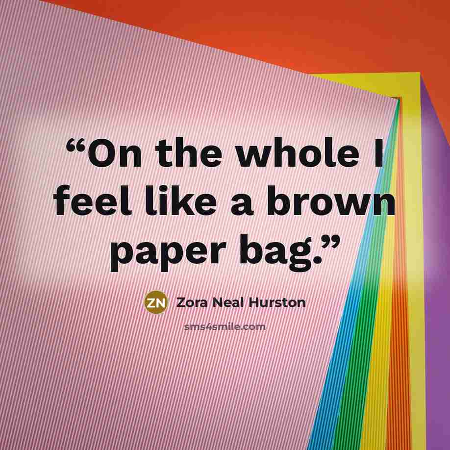 “On the whole I feel like a brown paper bag.” quote by Zora Neal Hurston