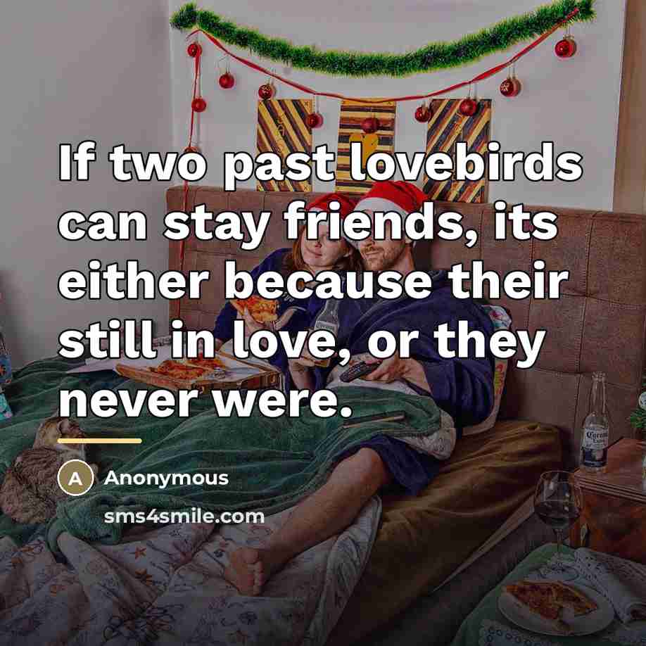 “If two past lovebirds can stay friends, its either because…” quote by Anonymous