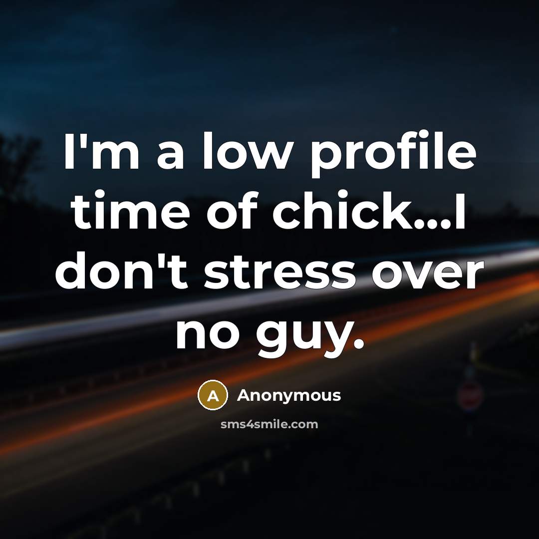 “I'm a low profile time of chick...I don't stress over…” quote by Anonymous
