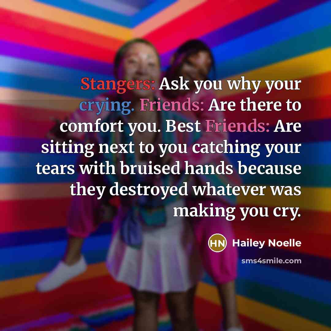 “Stangers: Ask you why your crying. Friends: Are there to…” quote by Hailey Noelle
