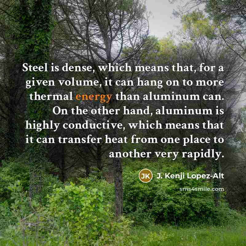 “Steel is dense, which means that, for a given volume,…” quote by J. Kenji Lopez-Alt