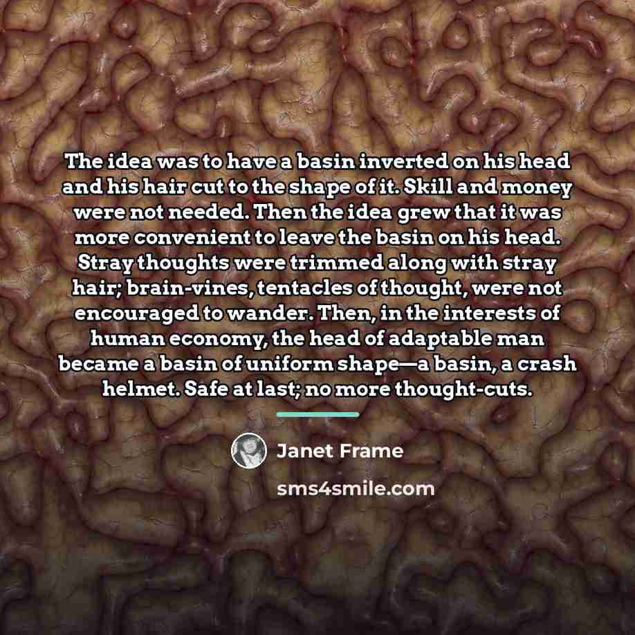 “The idea was to have a basin inverted on his…” quote by Janet Frame