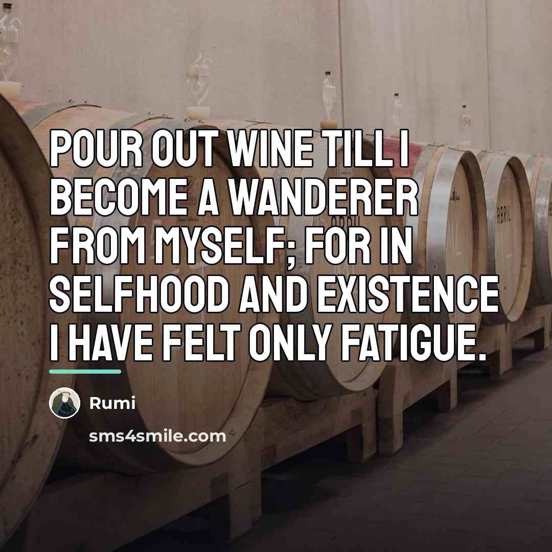 “Pour out wine till I become a wanderer from myself;…” quote by Rumi