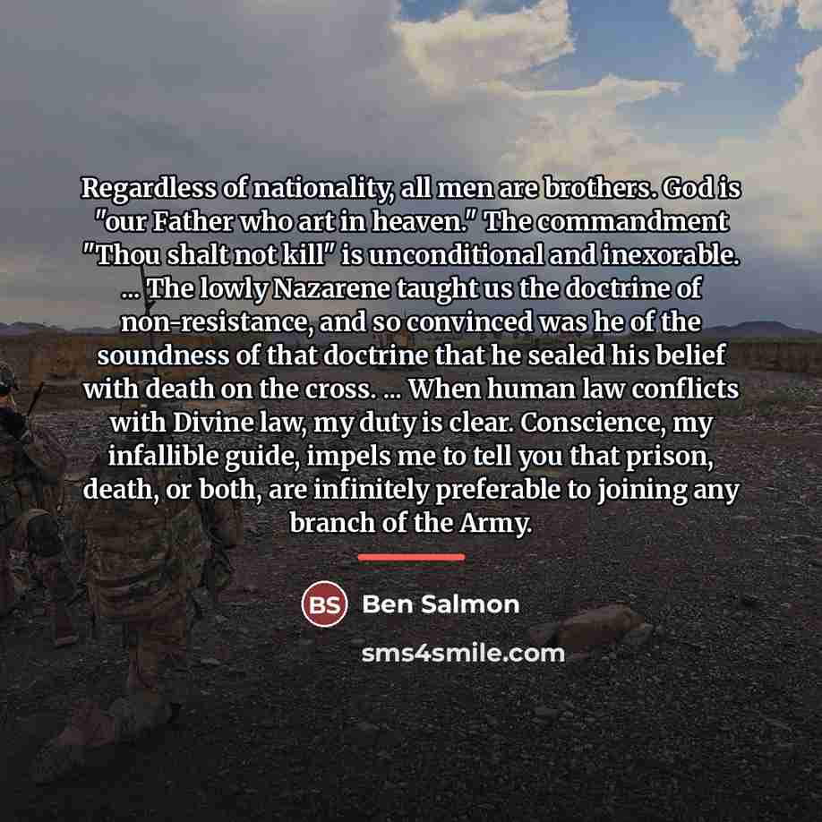 “Regardless of nationality, all men are brothers. God is "our…” quote by Ben Salmon