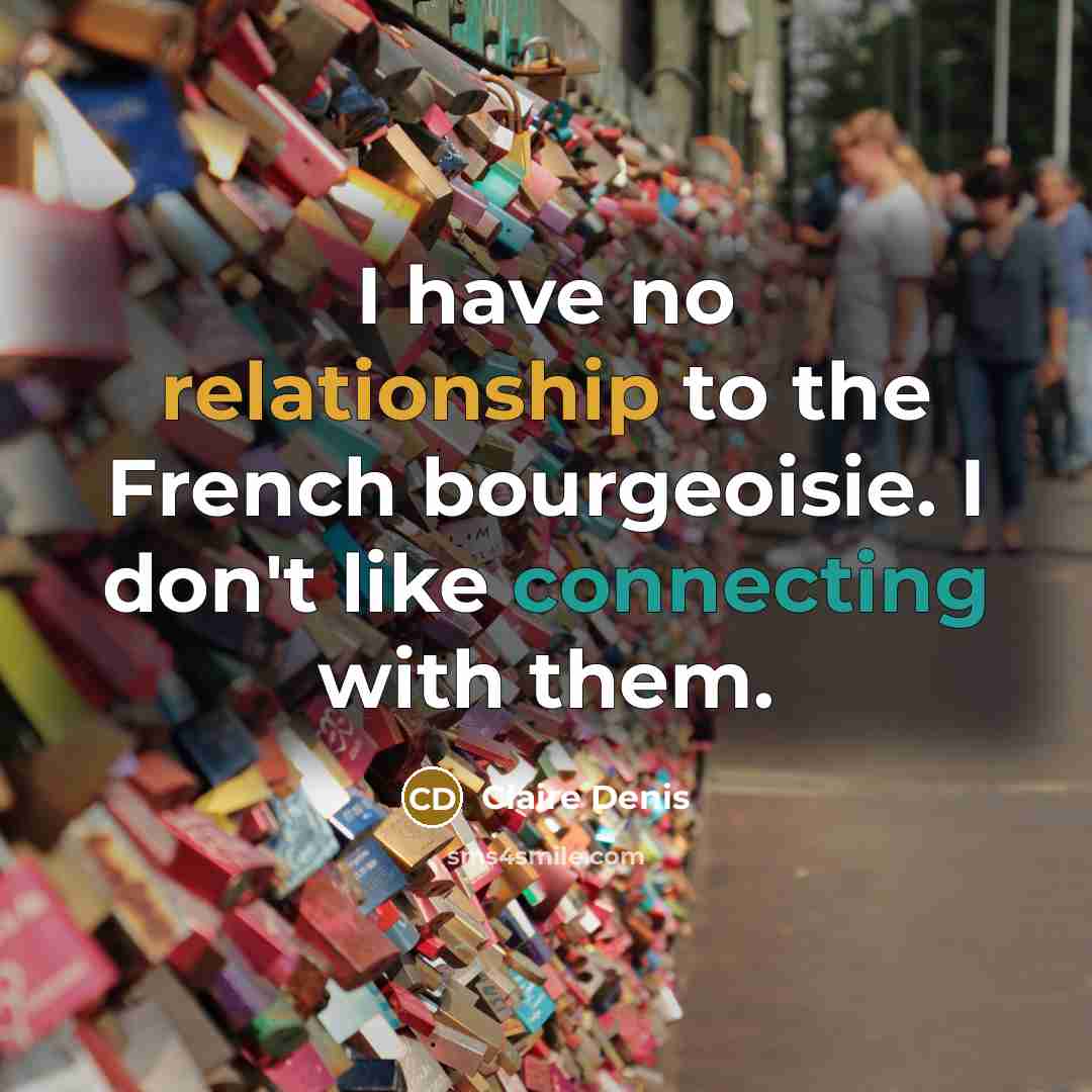 “I have no relationship to the French bourgeoisie. I don't like connecting with them.” quote by Claire Denis