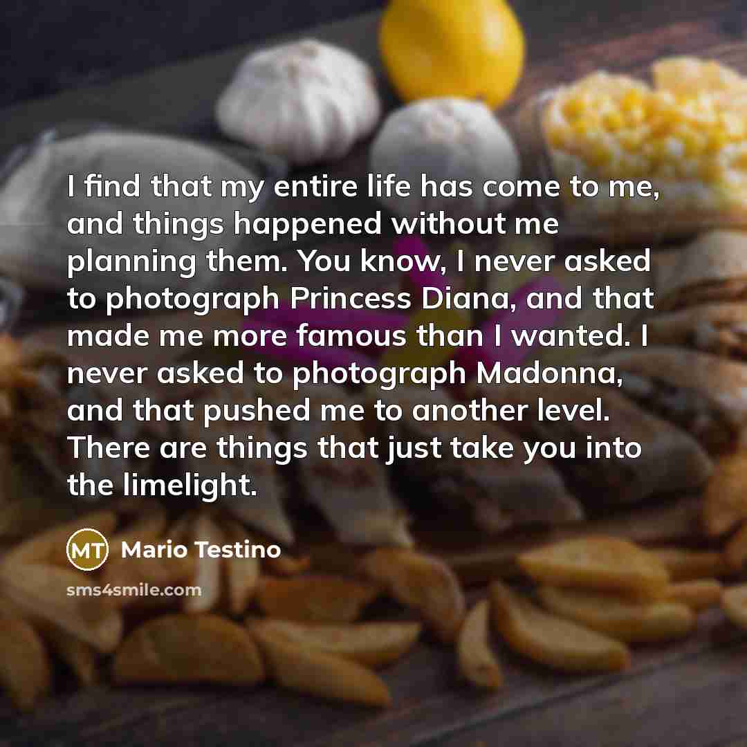 “I find that my entire life has come to me,…” quote by Mario Testino