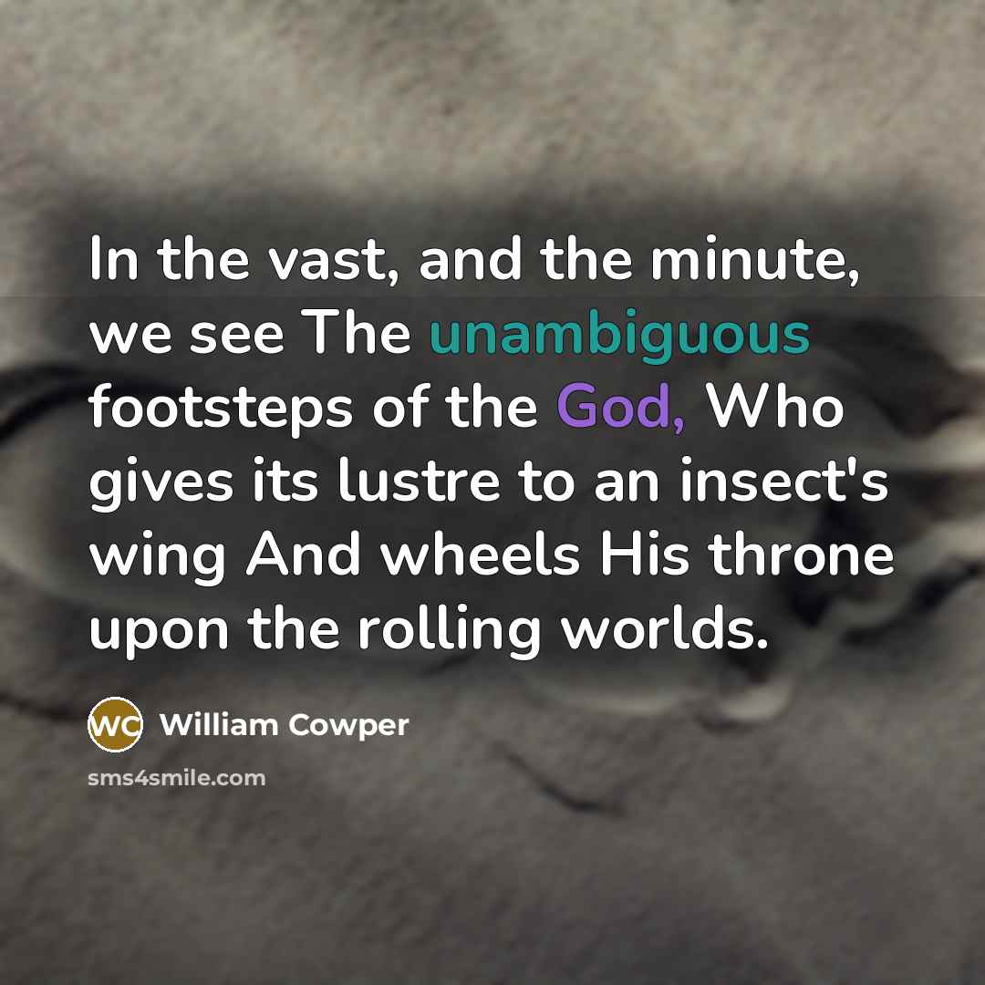 “In the vast, and the minute, we see The unambiguous…” quote by William Cowper