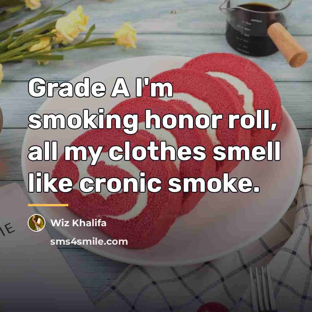 “Grade A I'm smoking honor roll, all my clothes smell…” quote by Wiz Khalifa