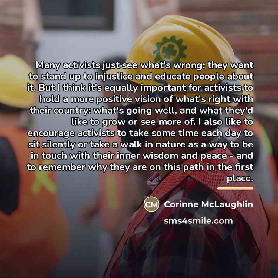 “Many activists just see what's wrong: they want to stand…” quote by Corinne McLaughlin