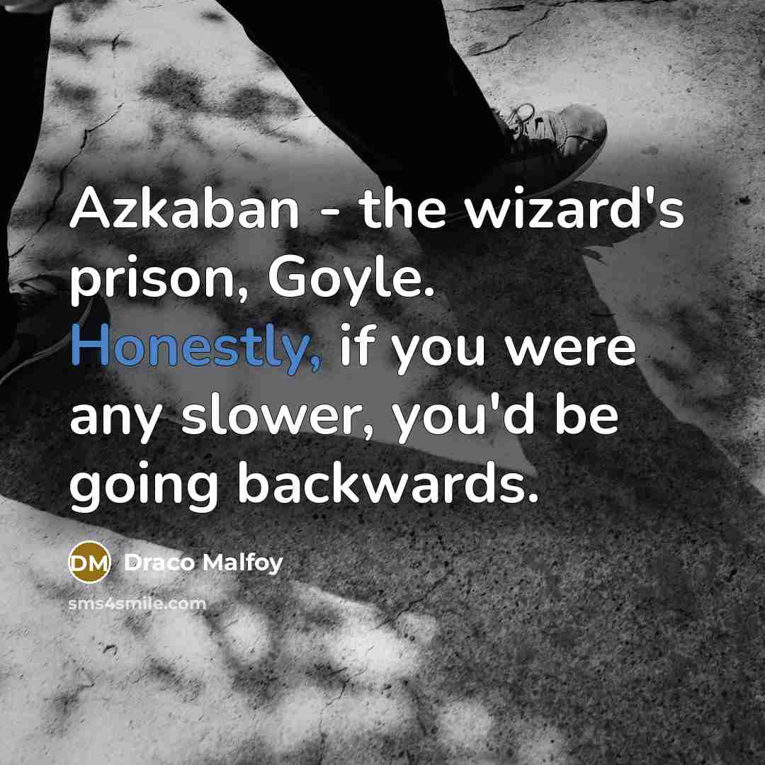 “Azkaban - the wizard's prison, Goyle. Honestly, if you were any slower, you'd be going backwards.” quote by Draco Malfoy