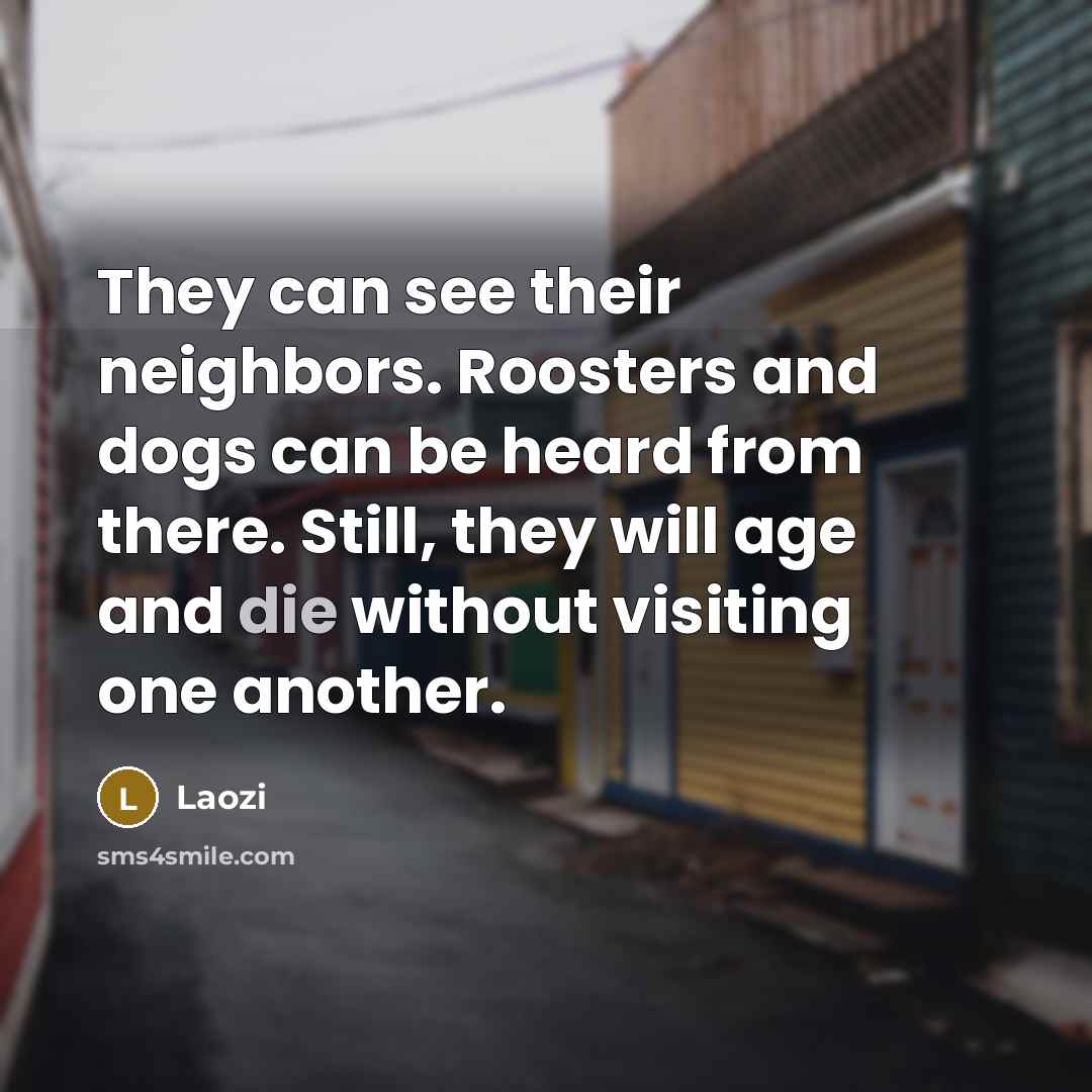 “They can see their neighbors. Roosters and dogs can be…” quote by Laozi
