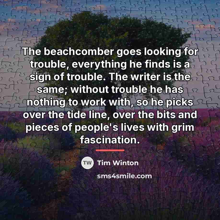 “The beachcomber goes looking for trouble, everything he finds is…” quote by Tim Winton