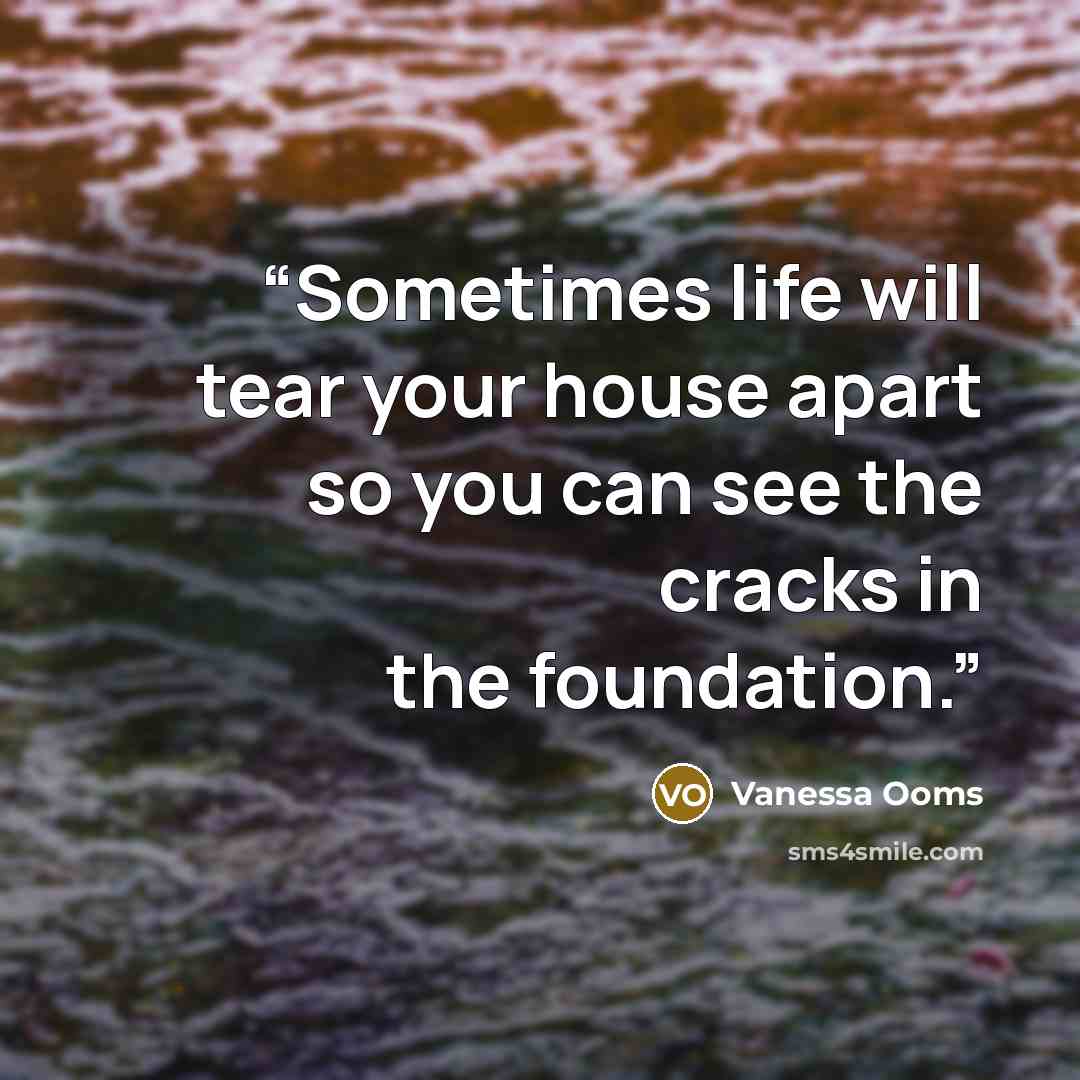 “Sometimes life will tear your house apart so you can see the cracks in the foundation.” quote by Vanessa Ooms