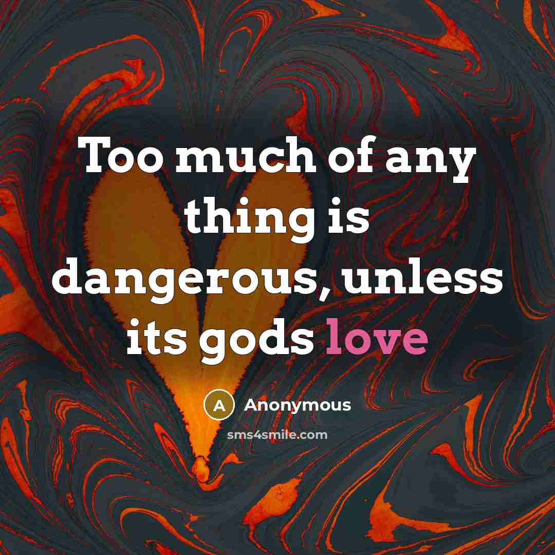 “Too much of any thing is dangerous, unless its gods…” quote by Anonymous
