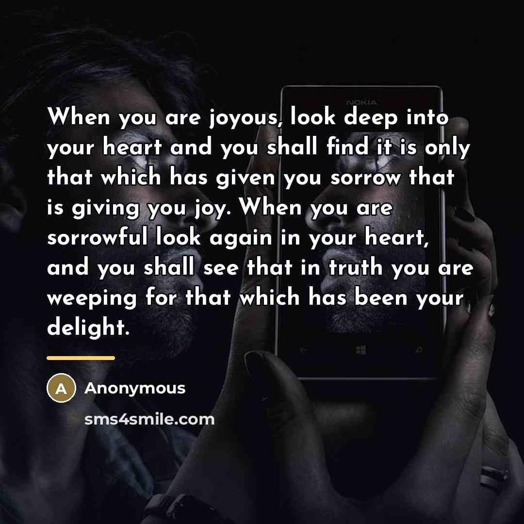 “When you are joyous, look deep into your heart and…” quote by Anonymous