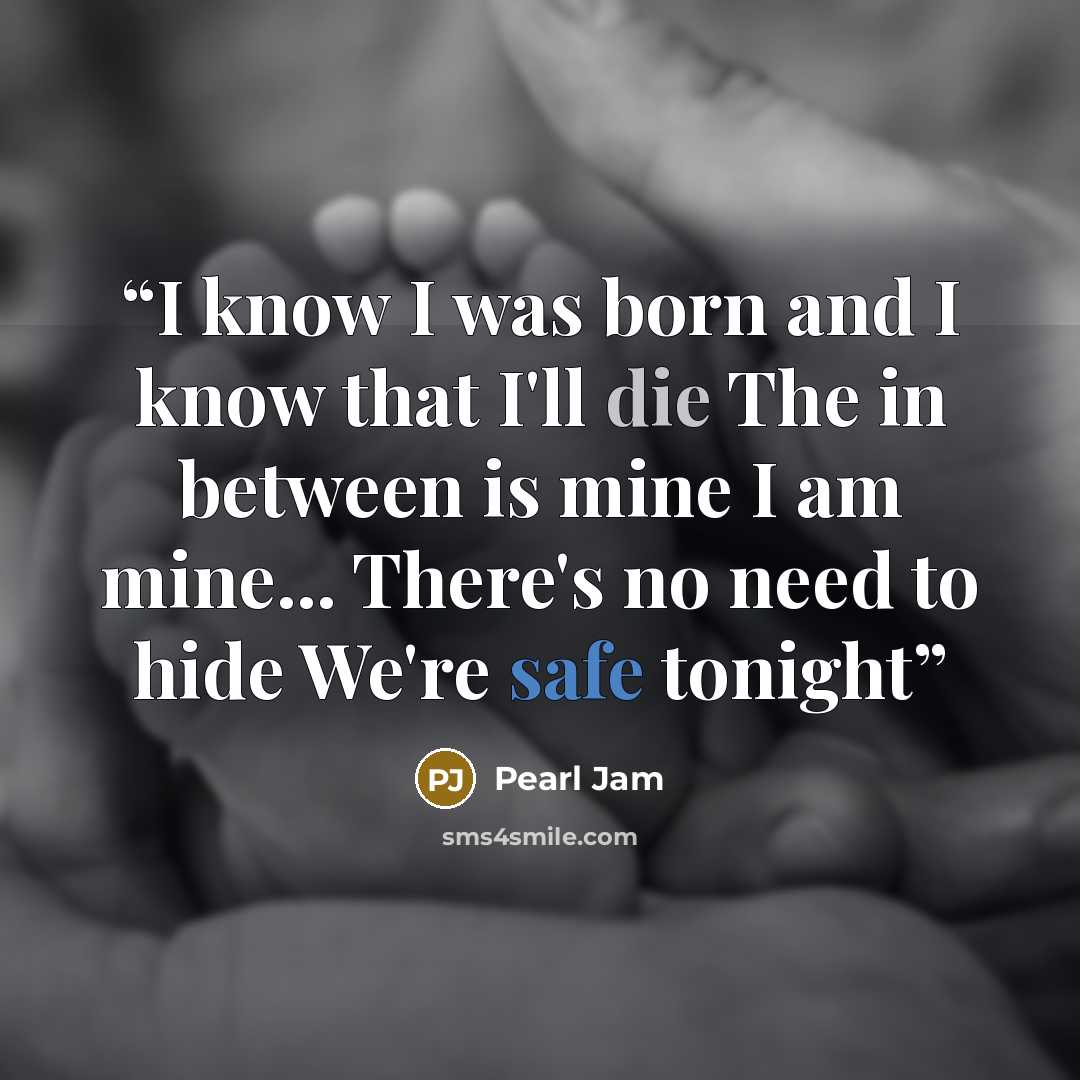 “I know I was born and I know that I'll die The in between is mine I am mine... There's no need to hide We're safe tonight” quote by Pearl Jam