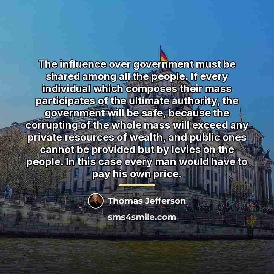 “The influence over government must be shared among all the…” quote by Thomas Jefferson