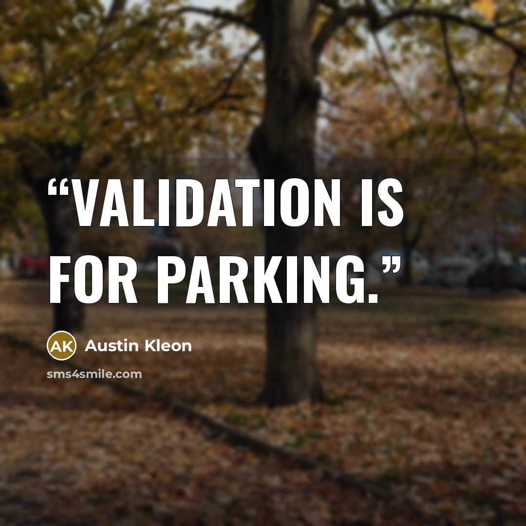 “Validation is for parking.” quote by Austin Kleon