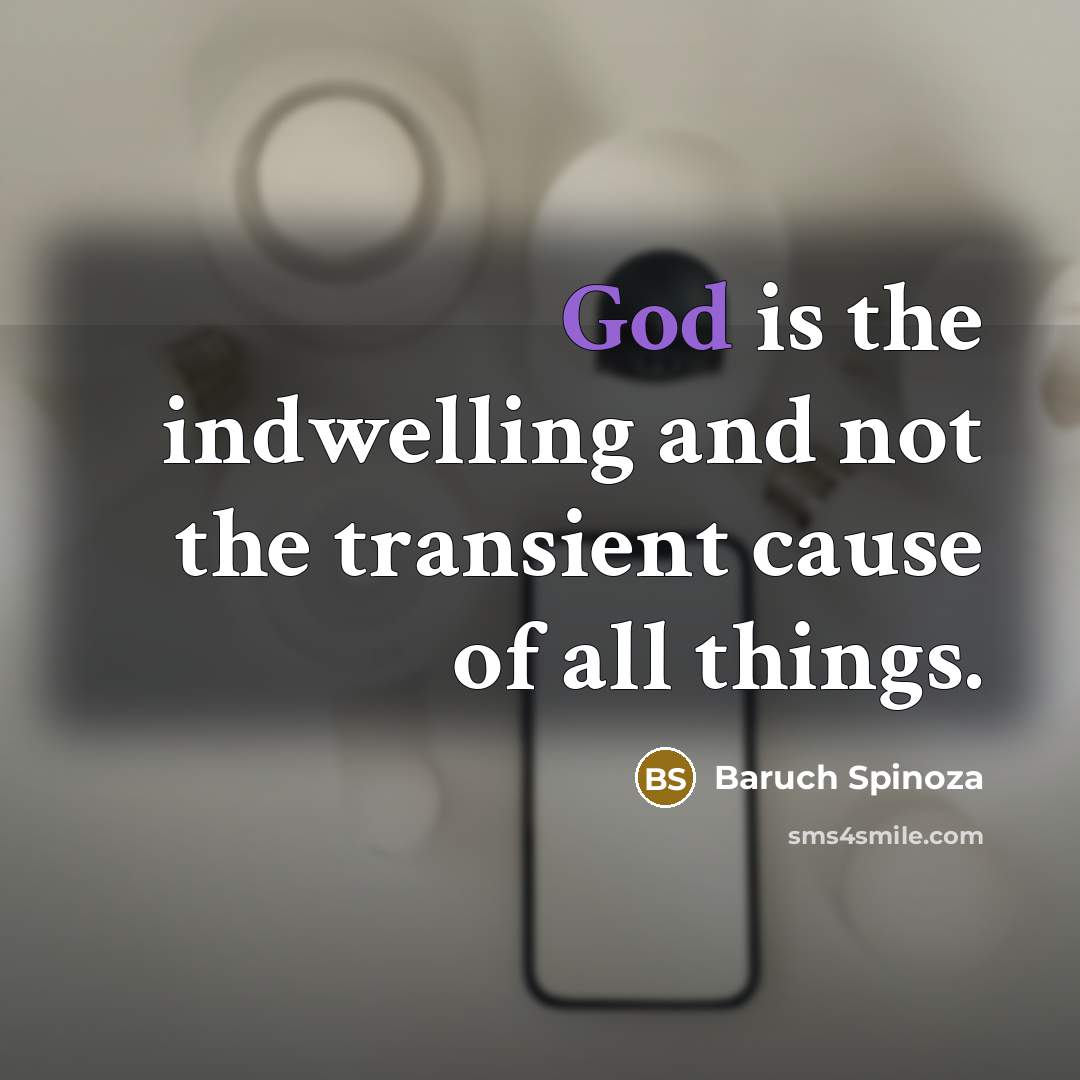 “God is the indwelling and not the transient cause of…” quote by Baruch Spinoza