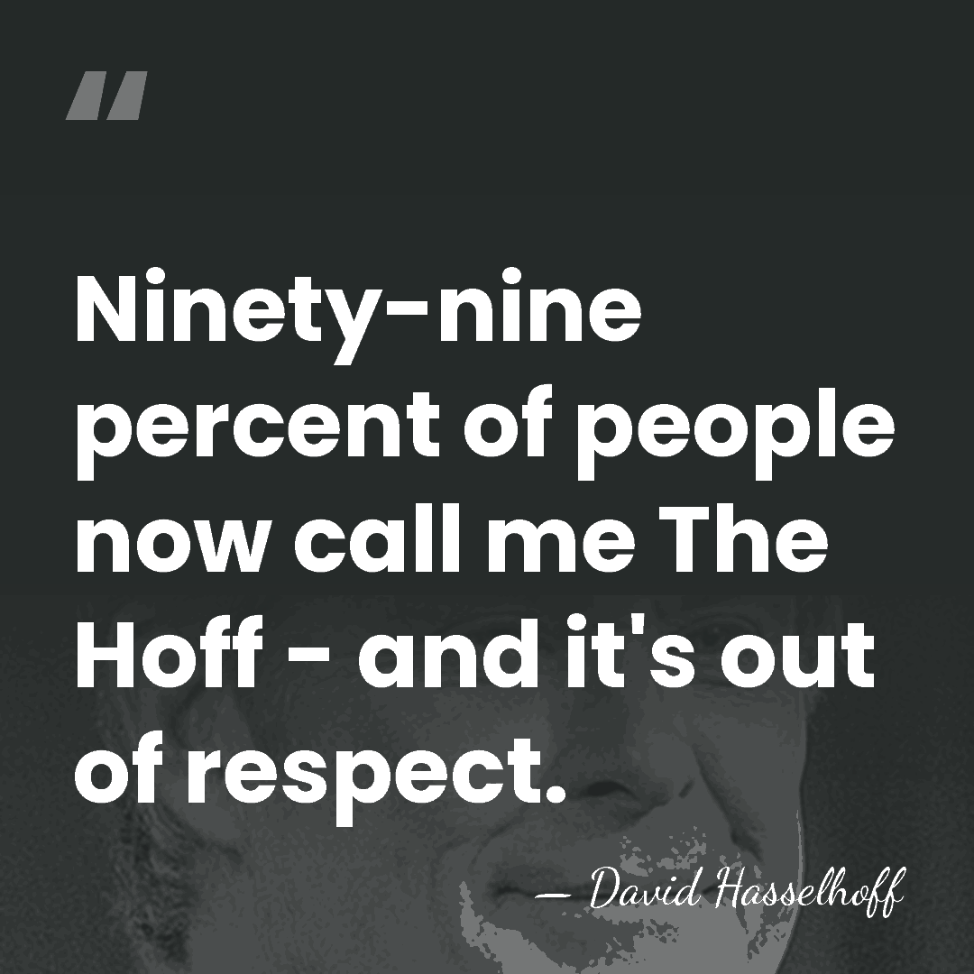 Ninety-nine percent of people now call me The Hoff - and it's&hellip; - David Hasselhoff