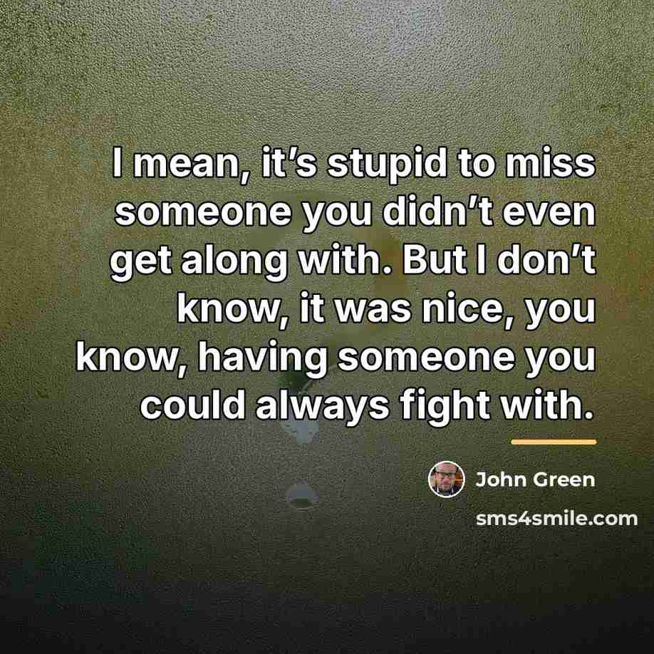 “I mean, it’s stupid to miss someone you didn’t even…” quote by John Green