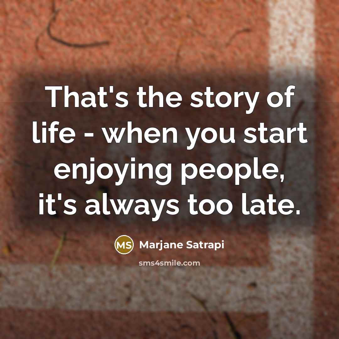 “That's the story of life - when you start enjoying…” quote by Marjane Satrapi