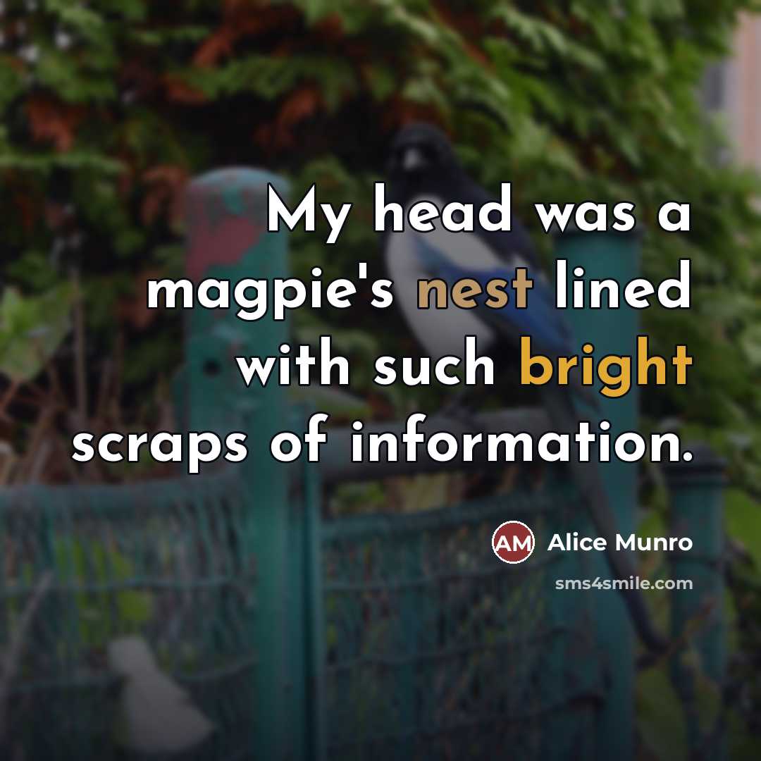“My head was a magpie's nest lined with such bright…” quote by Alice Munro