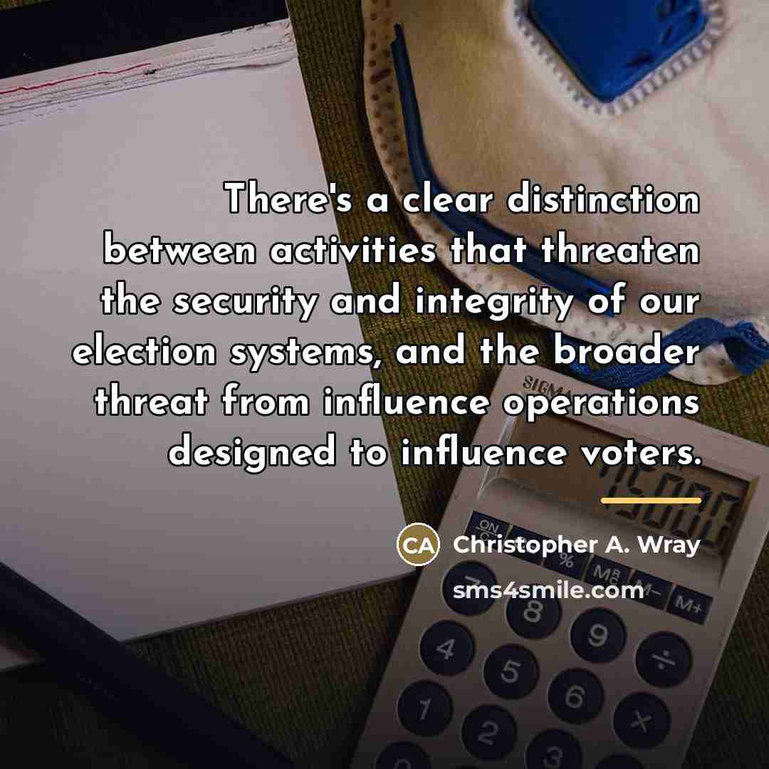 “There's a clear distinction between activities that threaten the security…” quote by Christopher A. Wray