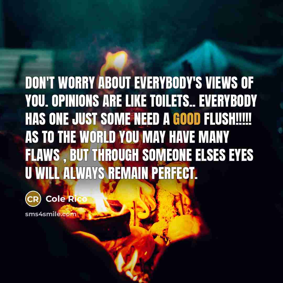 “Don't worry about Everybody's views of you. Opinions are like…” quote by Cole Rico