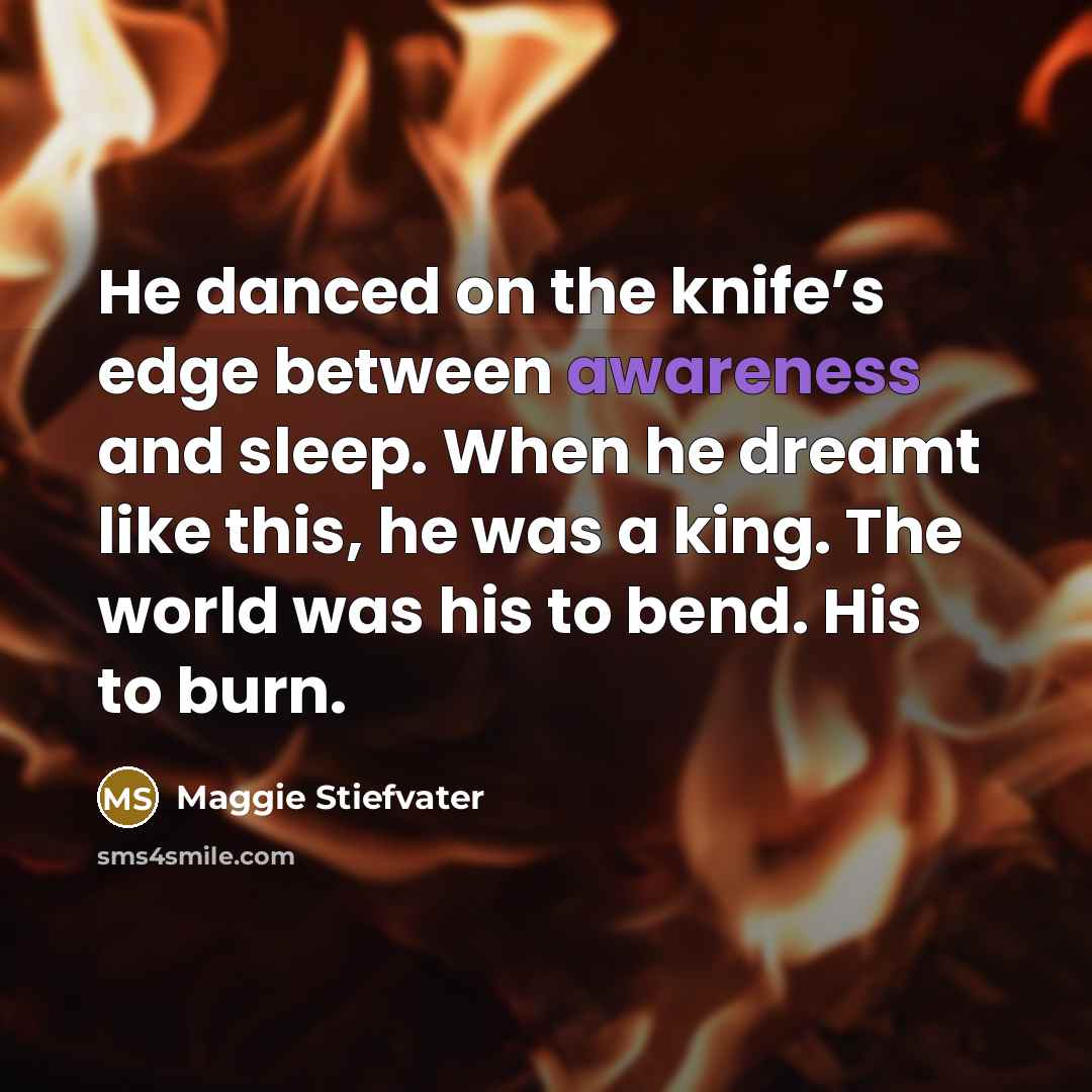 “He danced on the knife’s edge between awareness and sleep.…” quote by Maggie Stiefvater
