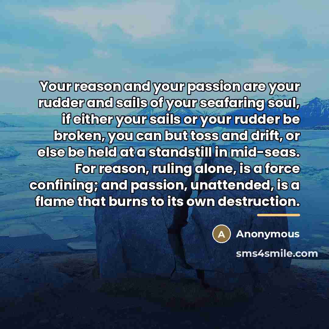 “Your reason and your passion are your rudder and sails…” quote by Anonymous