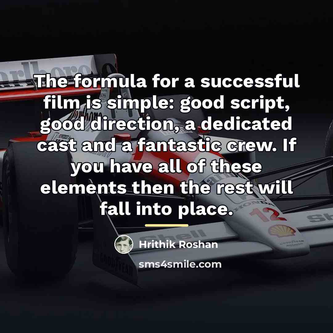 “The formula for a successful film is simple: good script,…” quote by Hrithik Roshan