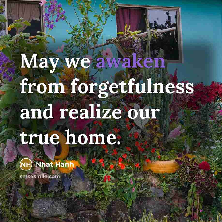 “May we awaken from forgetfulness and realize our true home.…” quote by Nhat Hanh