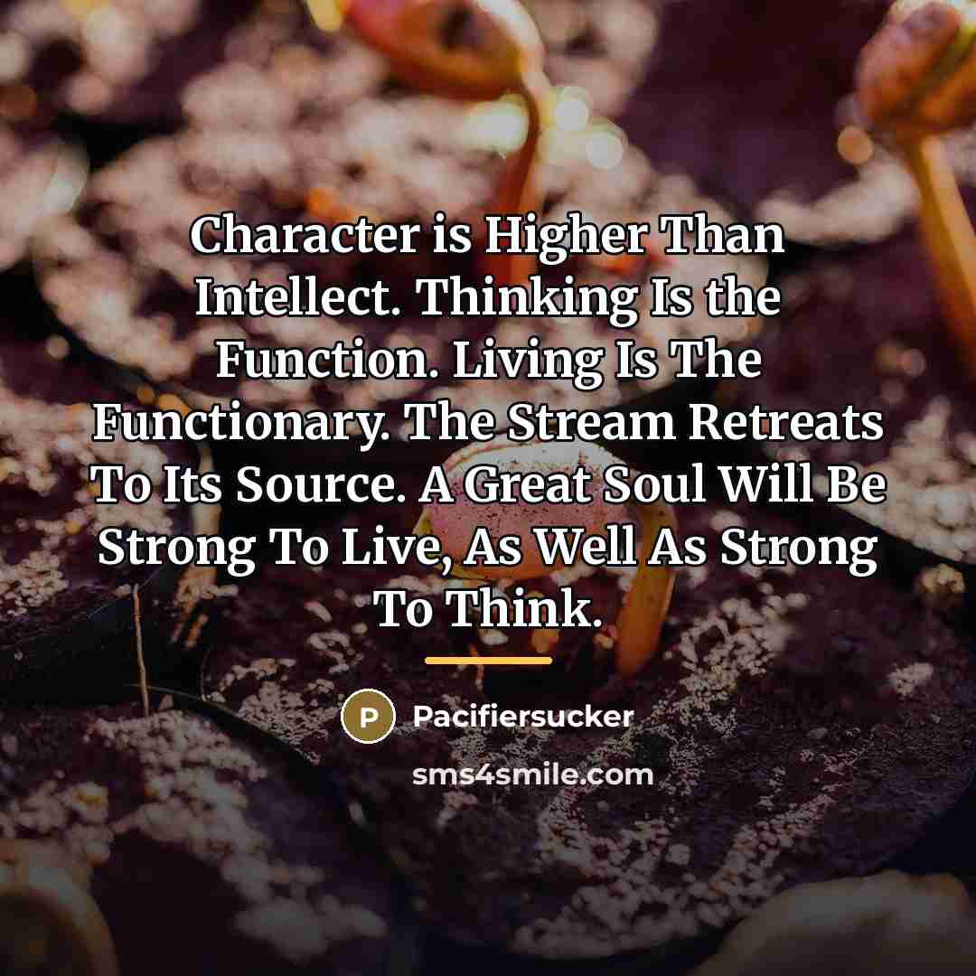 “Character is Higher Than Intellect. Thinking Is the Function. Living…” quote by Pacifiersucker