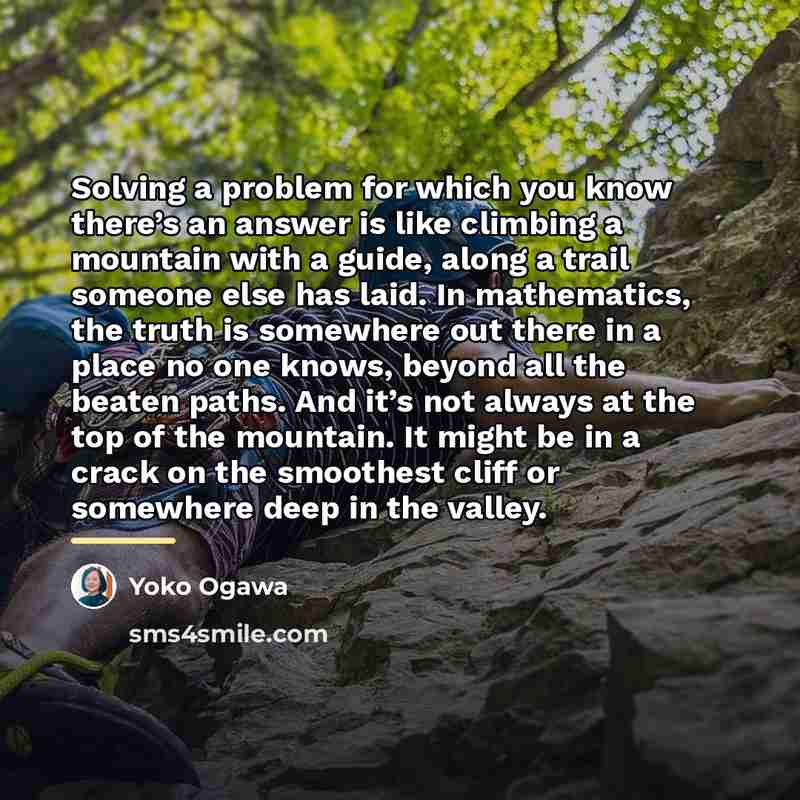“Solving a problem for which you know there’s an answer…” quote by Yoko Ogawa