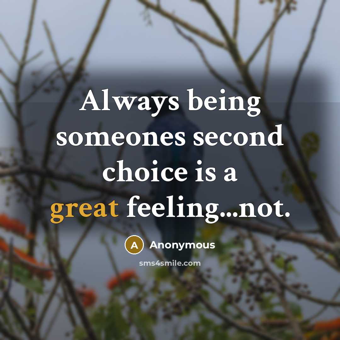 “Always being someones second choice is a great feeling...not.” quote by Anonymous