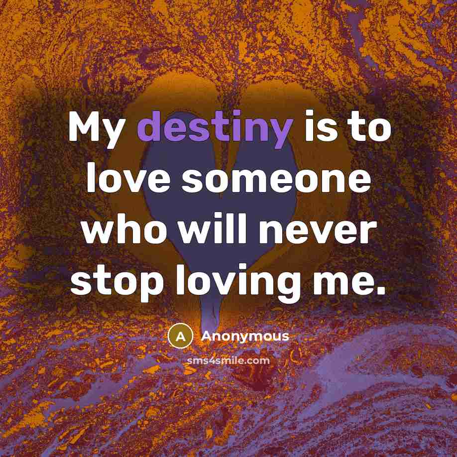 “My destiny is to love someone who will never stop…” quote by Anonymous