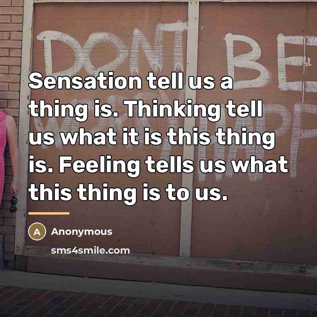 “Sensation tell us a thing is. Thinking tell us what…” quote by Anonymous