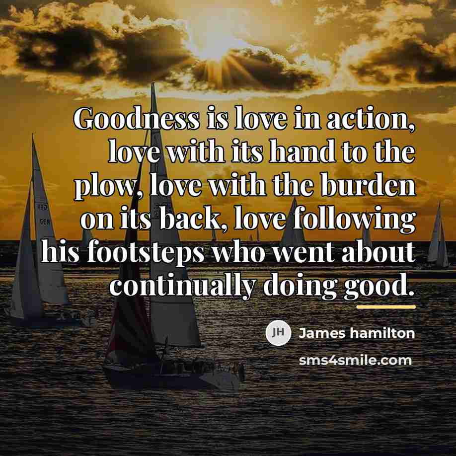 “Goodness is love in action, love with its hand to…” quote by James Hamilton