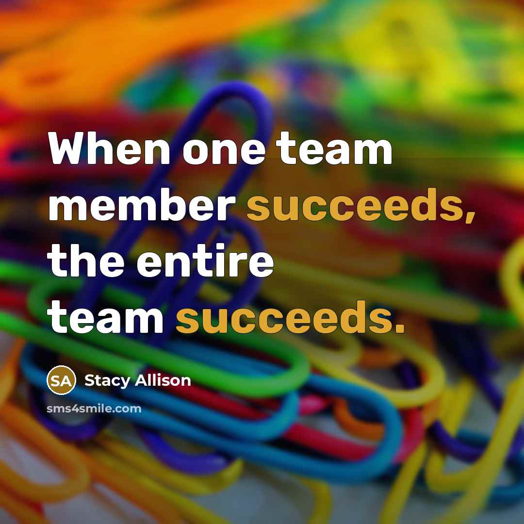 “When one team member succeeds, the entire team succeeds.” quote by Stacy Allison