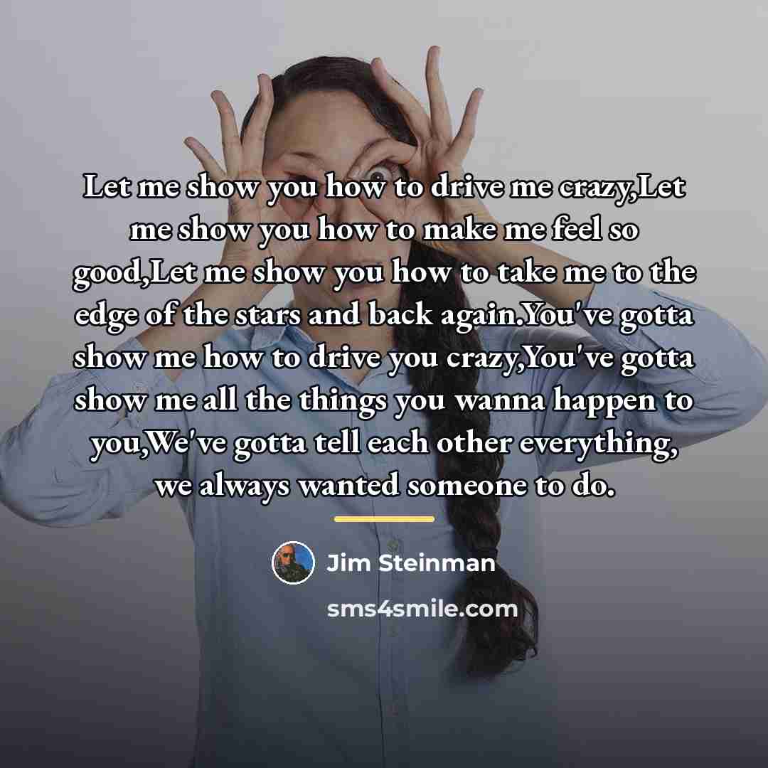 “Let me show you how to drive me crazy,Let me…” quote by Jim Steinman