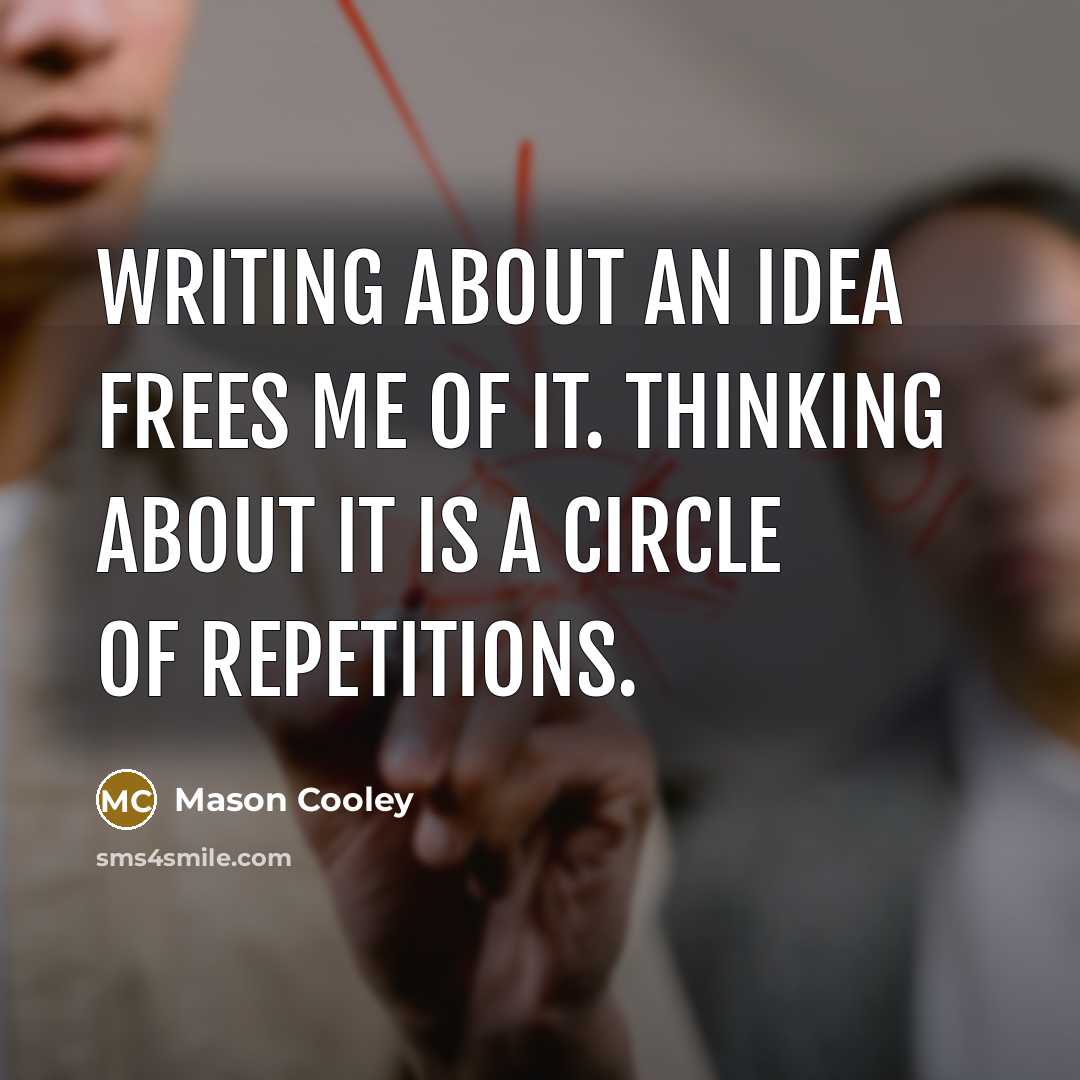 “Writing about an idea frees me of it. Thinking about…” quote by Mason Cooley