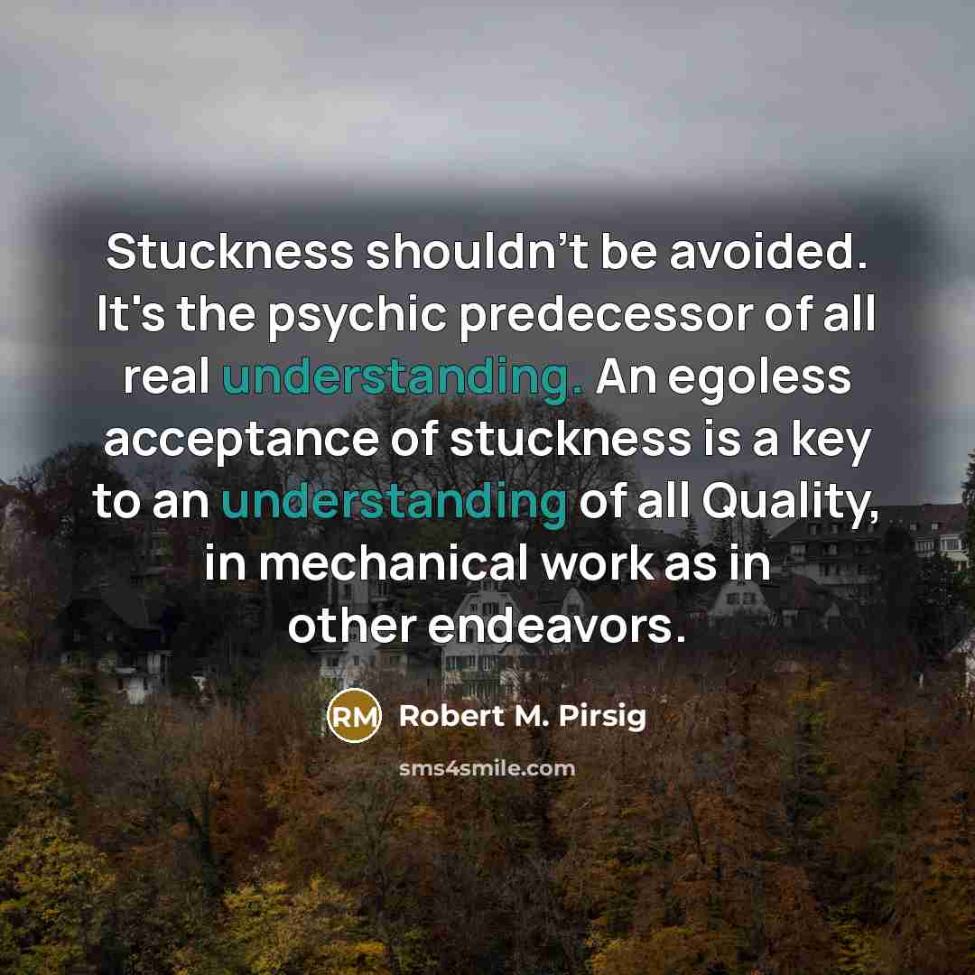 “Stuckness shouldn't be avoided. It's the psychic predecessor of all…” quote by Robert M. Pirsig