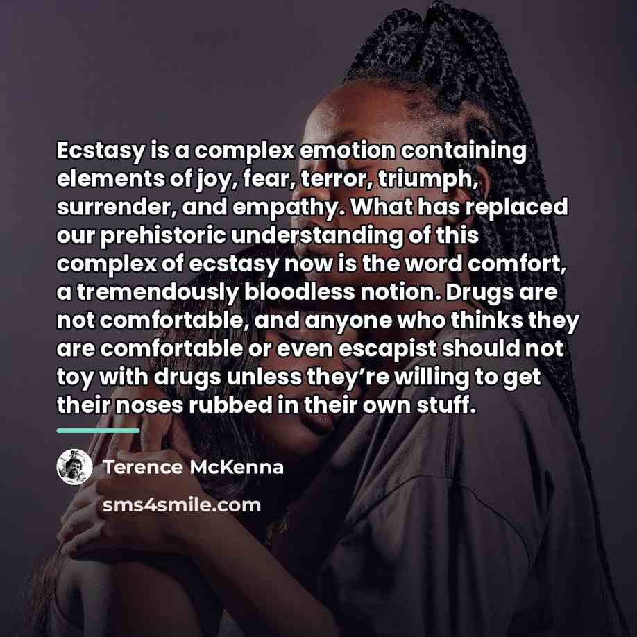 “Ecstasy is a complex emotion containing elements of joy, fear,…” quote by Terence McKenna